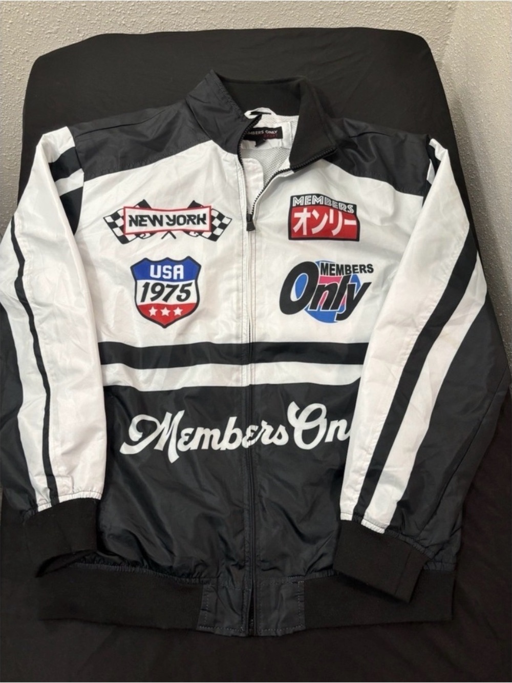 Members Only Black and White Retro Racing Jacket
